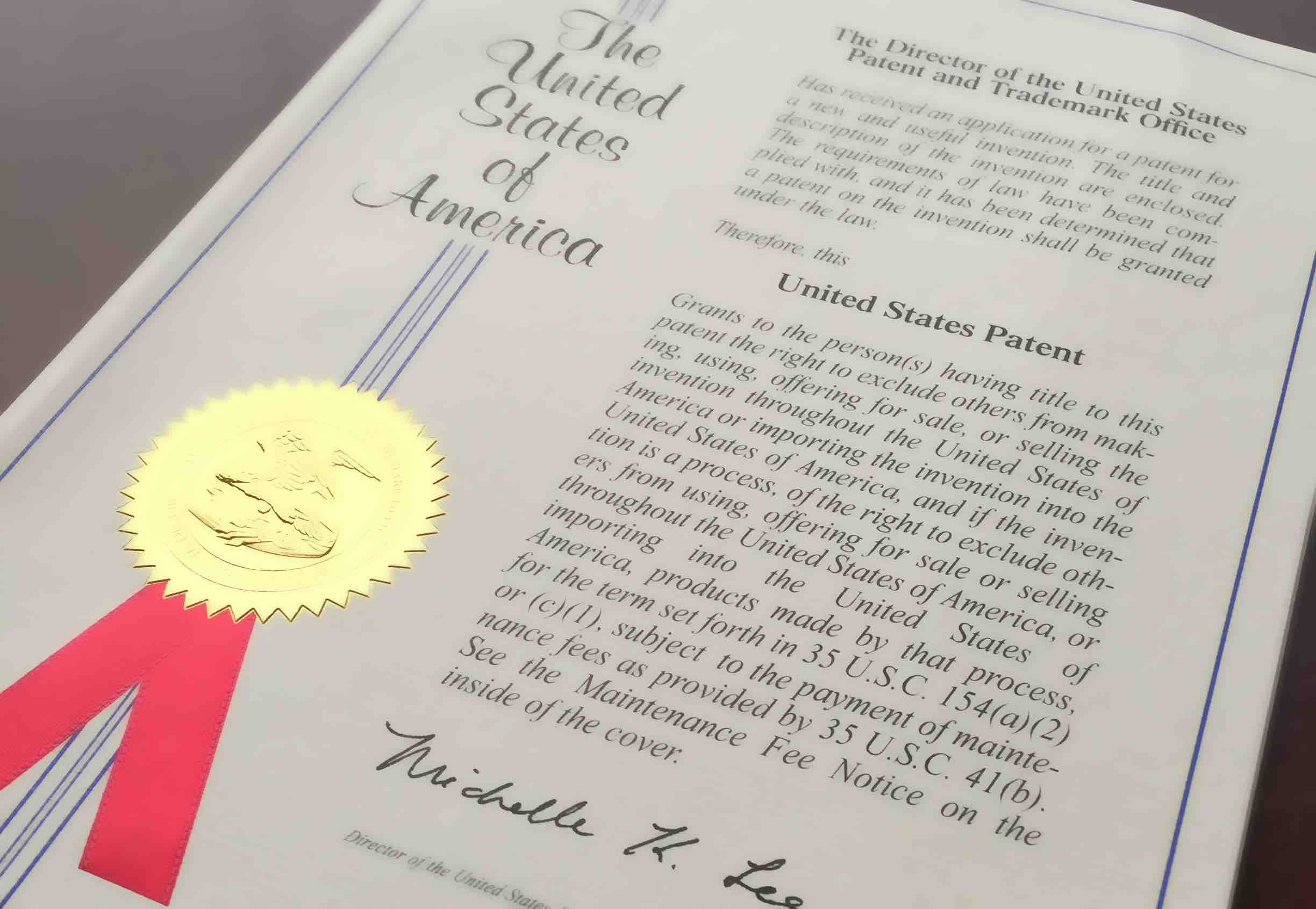 United States patent certificate 